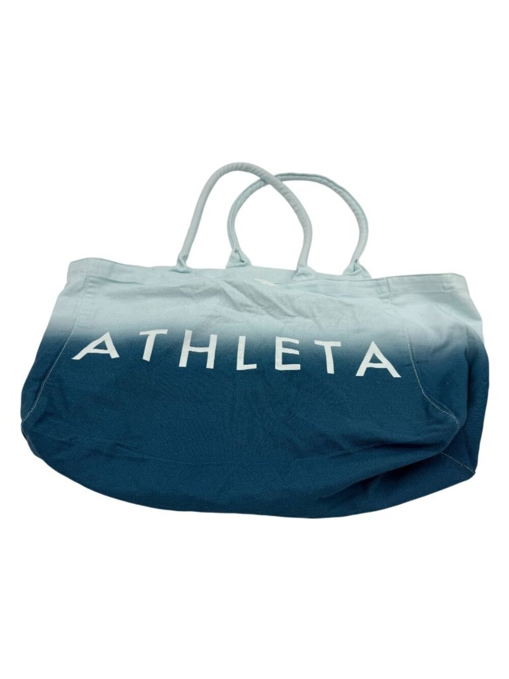 Athleta Womens Ombre Blue Canvas Tote Bag Handbag 100% Cotton Athleisure Casual
